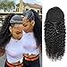 Adette 16 Inches Curly Ponytails Human Hair Brazilian Kinky Curly Clip in Pony Tail Hair Extensions for Black Women Drawstring Ponytail Extensions Natural Black - Image 2
