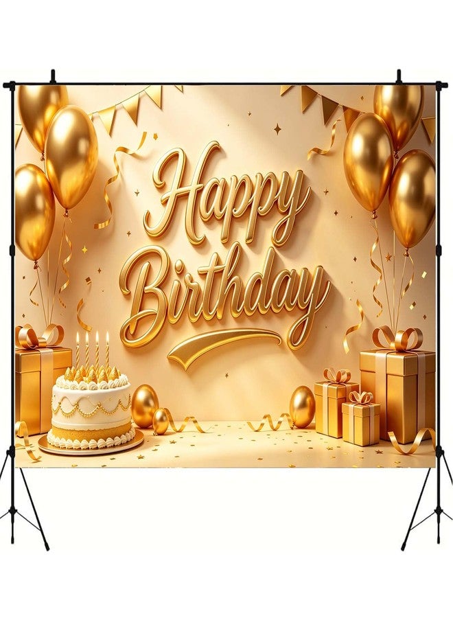 JNXCYQ Gold Happy Birthday Backdrop Banner 71x47 Inch, Polyester Golden Birthday Decorations for Men Women, Large Birthday Wall Photo Background Party Supplies - Image 5