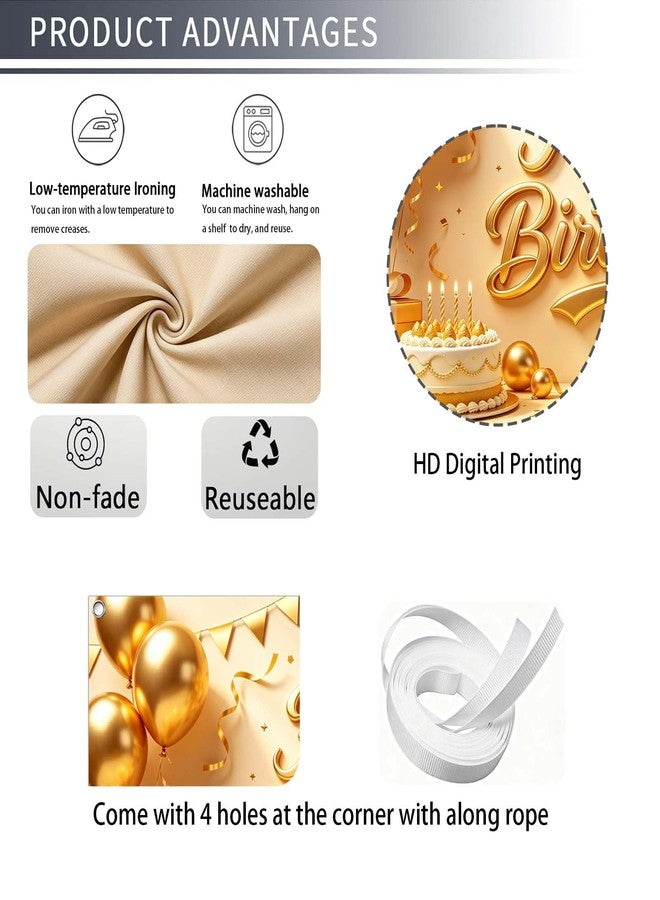 JNXCYQ Gold Happy Birthday Backdrop Banner 71x47 Inch, Polyester Golden Birthday Decorations for Men Women, Large Birthday Wall Photo Background Party Supplies - Image 3