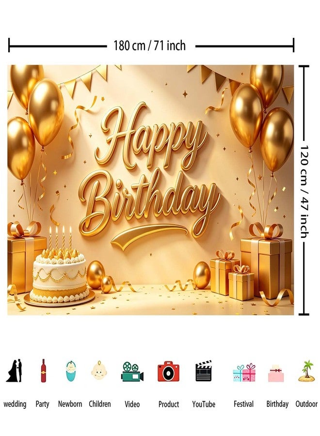JNXCYQ Gold Happy Birthday Backdrop Banner 71x47 Inch, Polyester Golden Birthday Decorations for Men Women, Large Birthday Wall Photo Background Party Supplies - Image 2