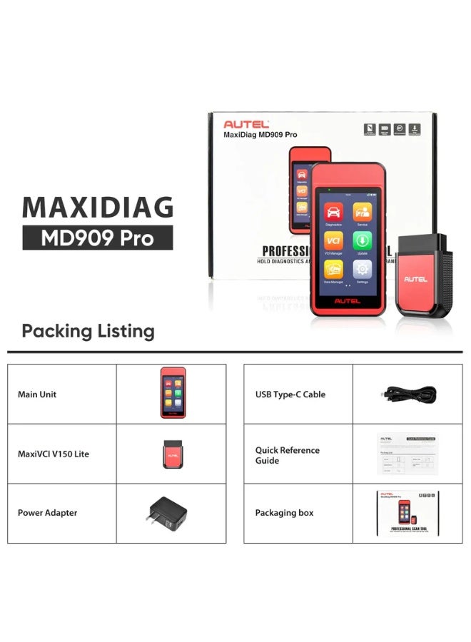 Autel MaxiDiag MD909 PRO AllSystems Diagnostic Tool Up of MD808PRO MD808 MD906 MD806 Scanner 11 Services CAN FDDoIP Support 1996 USAsianEuropean Vehicles FCA AutoAuth Lifetime Free Updates 5000mAh Battery 5.5-inch LCD Touchscreen - Image 4