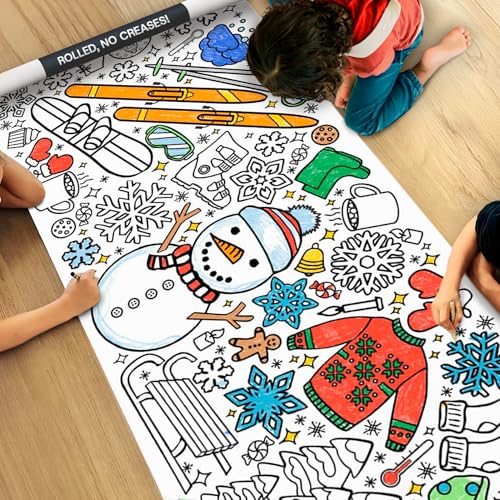 Tiny Expressions Winter Coloring Poster  Rolled No Creases 30 x 72 Giant Coloring Table Cloth to Color On - Image 1