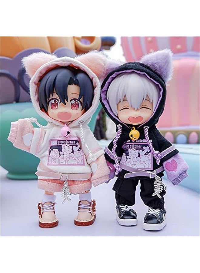 BJD Clothes Cat Hooded Sweater Coat for OB11, Molly,GSC, YMY , 1/12bjd Doll Clothes Accessories (White-Pink)  - Image 1