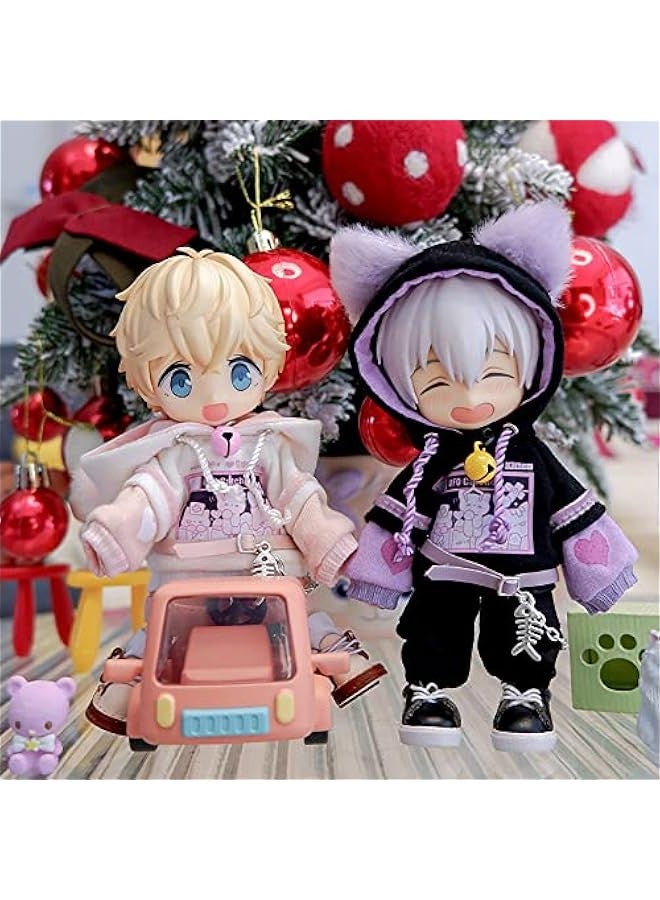 BJD Clothes Cat Hooded Sweater Coat for OB11, Molly,GSC, YMY , 1/12bjd Doll Clothes Accessories (White-Pink)  - Image 3