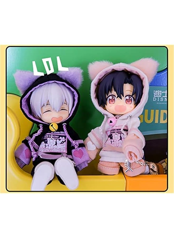 BJD Clothes Cat Hooded Sweater Coat for OB11, Molly,GSC, YMY , 1/12bjd Doll Clothes Accessories (White-Pink)  - Image 5