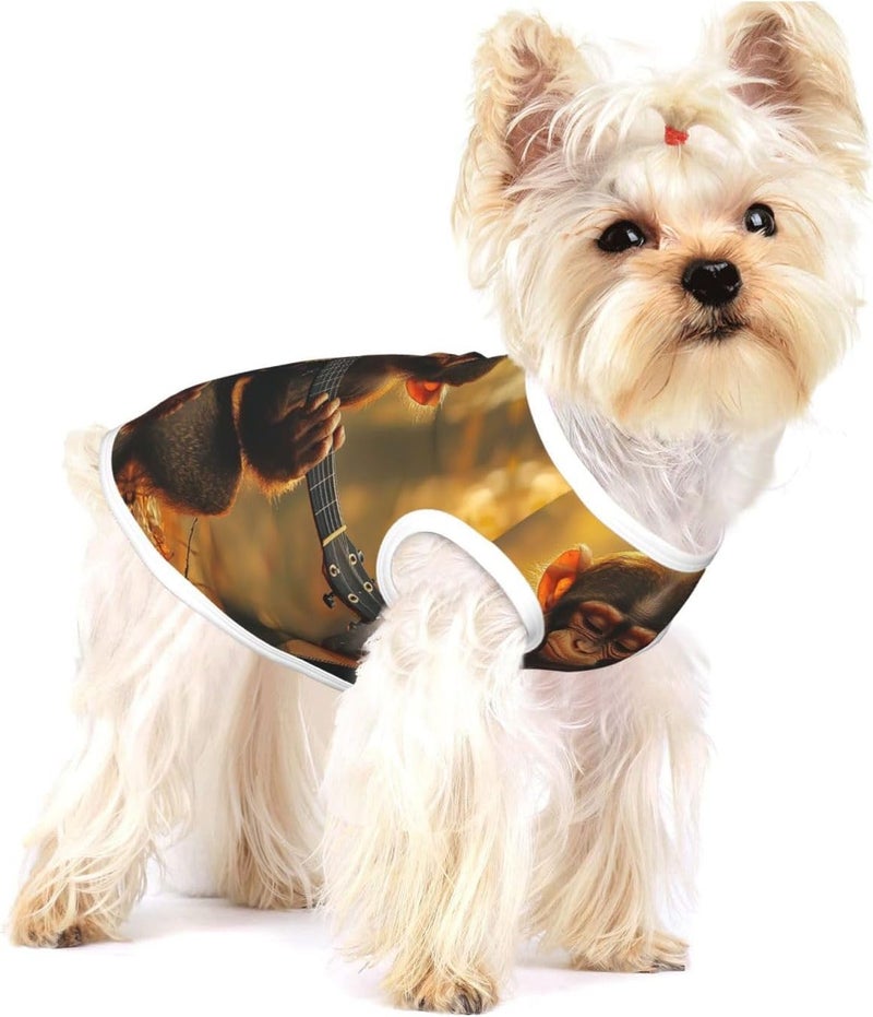 The Monkey Playing Guitar Print Pet Clothes for Small Dogs and Cats – Soft Cotton Dog Pajamas, Cat Outfit, for Chihuahuas, Dachshund Clothes, Puppy Clothes Small - Image 1