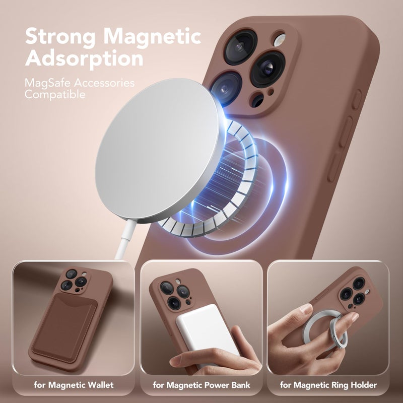 SuydanBox Magnetic for iPhone 14 Pro Max Case, Compatible with MagSafe, [Full Camera Protection][Screen Protector] Silicone Shockproof Protective Phone Case for iPhone 14 Pro Max 6.7", Brown - Image 2