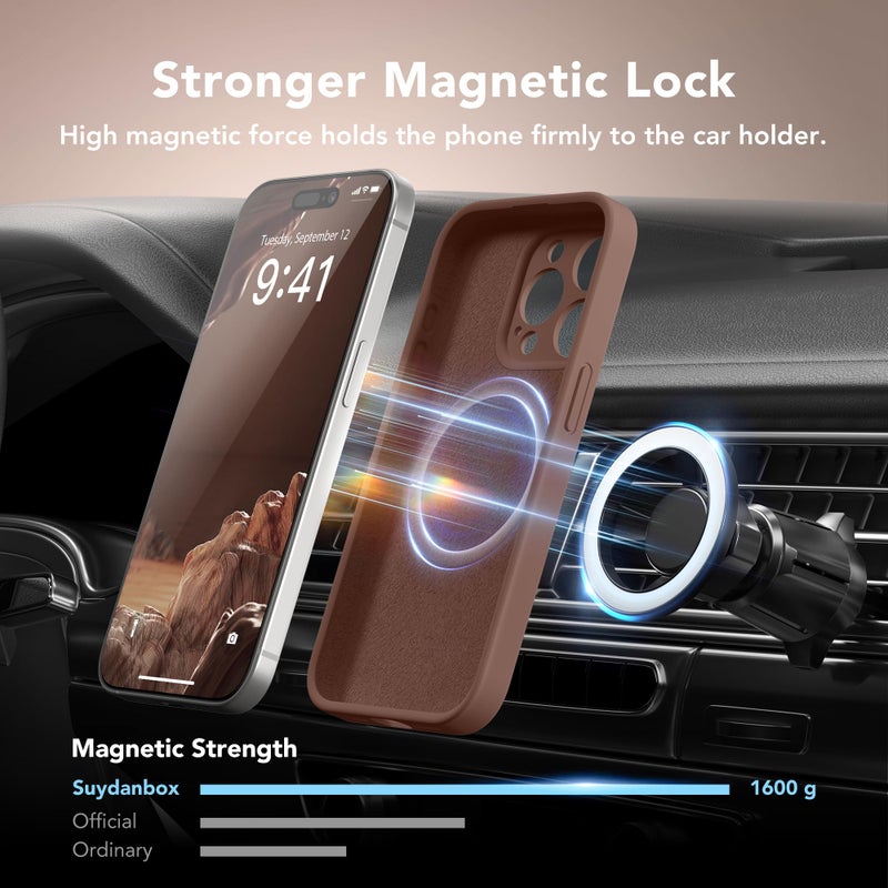 SuydanBox Magnetic for iPhone 14 Pro Max Case, Compatible with MagSafe, [Full Camera Protection][Screen Protector] Silicone Shockproof Protective Phone Case for iPhone 14 Pro Max 6.7", Brown - Image 3