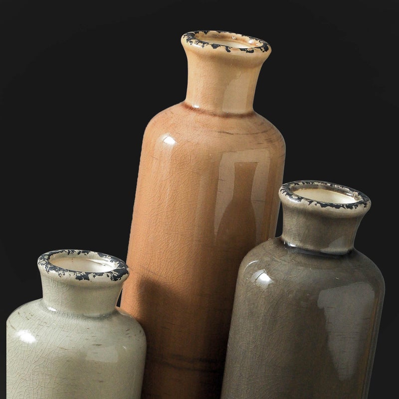 ooit Ceramic Vase Set of 3, Neutral Flower Vases Home Decor, Pottery Rustic Farmhouse Decorative Vases Modern Decor for Table Mantel Entryway Bookshelf Living Room Kitchen Bedroom - Brown - Image 4