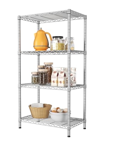 SINGAYE 4 Shelves Adjustable Storage Shelf Wire Shelving Rack Bathroom Standing Units Laundry Room Organization for Kitchen Office Bathroom Organizers Metal Pantry 14" D x 24" W x 48" H Gray - Image 1