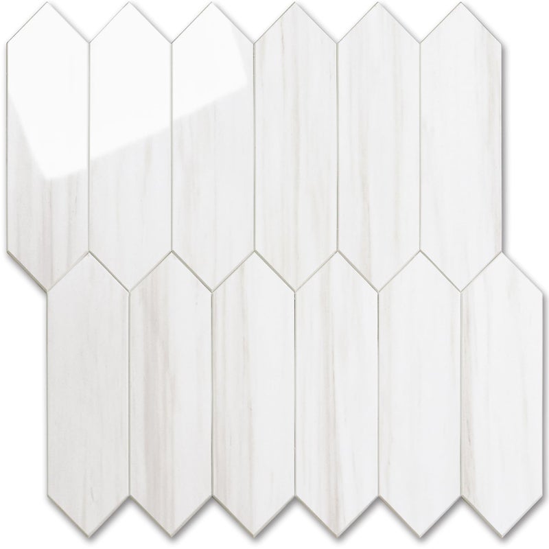 Vamos Tile 1 Sheet Glossy Dolomite White Backsplash Tile Peel and Stick, 12.8 x 12.8 Inch Long Hexagon PVC Self Adhesive Mosaic Wall Tiles Stick on Backsplash for Kitchen and Bathroom - Image 1