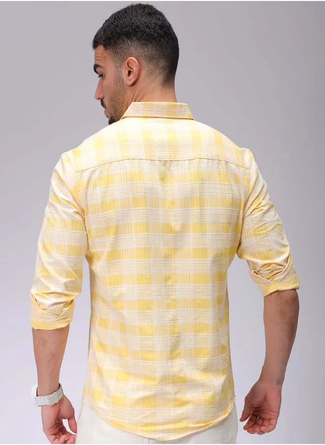 The Indian Garage Co Men Slim Fit Checkered Full Sleeves Cutaway Collar Casual Shirt