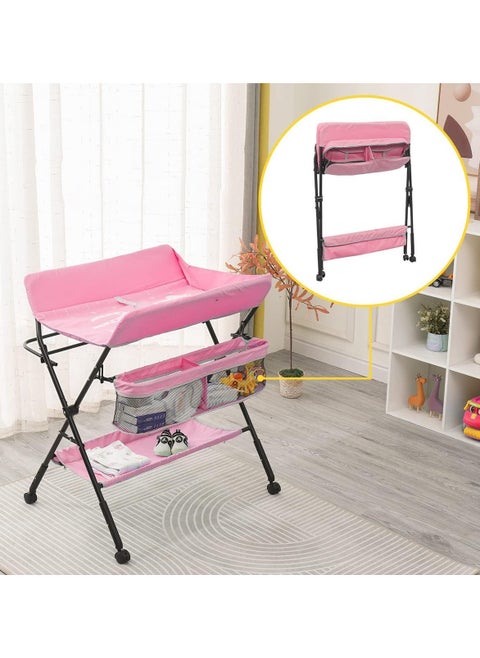 Portable Baby Changing Table with Wheels, Adjustable Diaper Changing Station featuring 4 Height Levels & Storage Shelf for Newborns and Infants