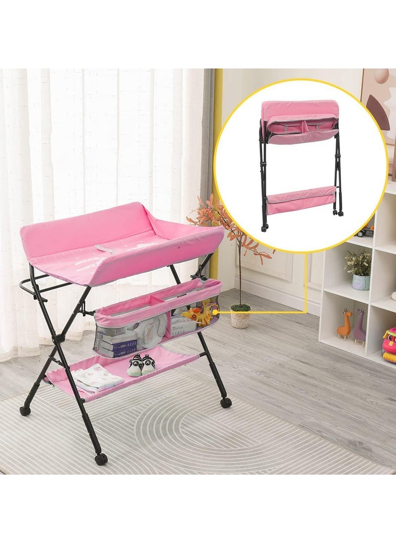 Chulovs - Portable Baby Changing Table with Wheels, Adjustable Diaper Changing Station featuring 4 Height Levels & Storage Shelf for Newborns and Infants - Image 1
