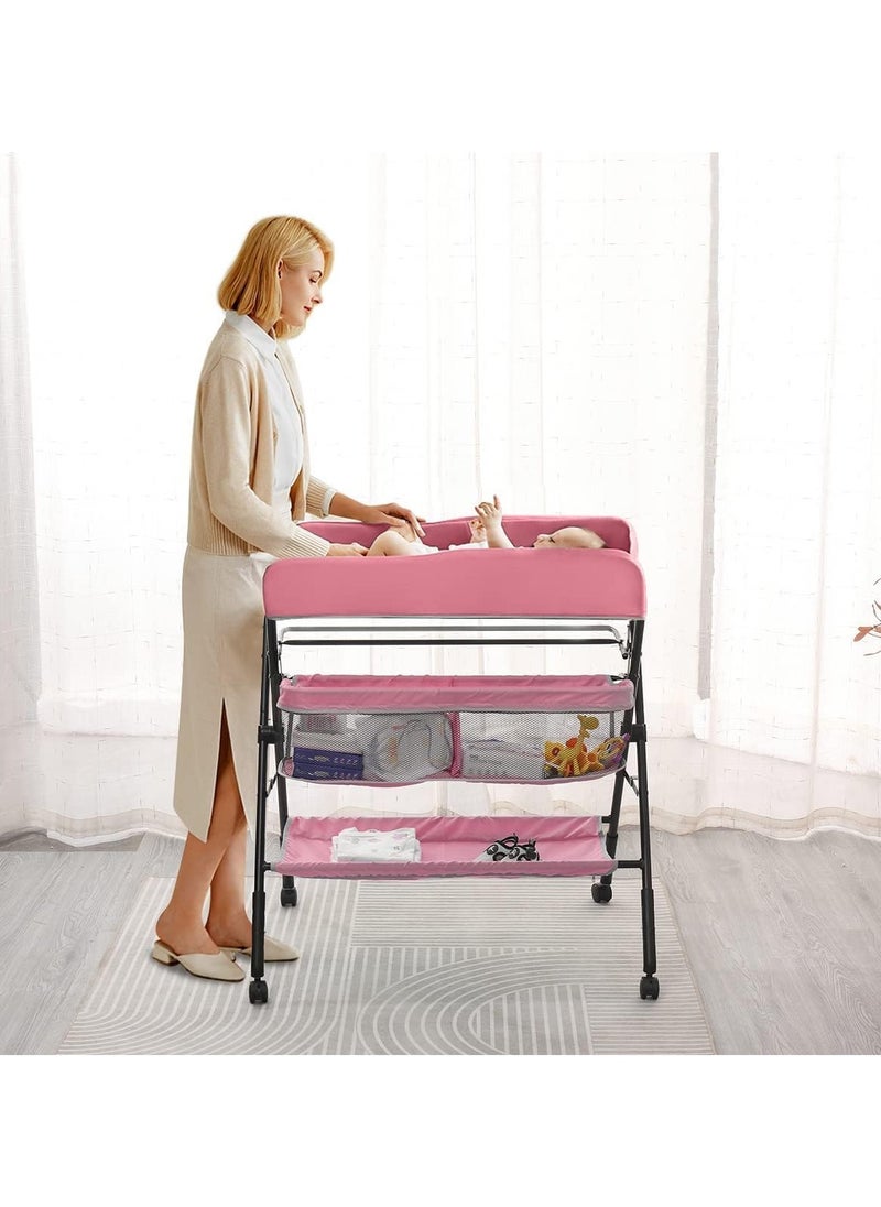 Chulovs - Portable Baby Changing Table with Wheels, Adjustable Diaper Changing Station featuring 4 Height Levels & Storage Shelf for Newborns and Infants - Image 1