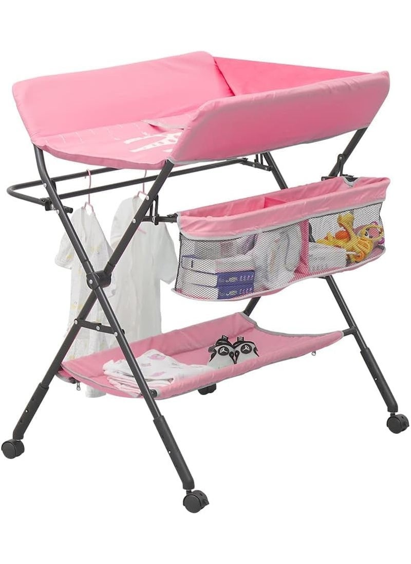 Chulovs - Portable Baby Changing Table with Wheels, Adjustable Diaper Changing Station featuring 4 Height Levels & Storage Shelf for Newborns and Infants - Image 1