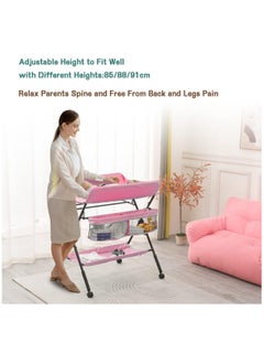 Chulovs Portable Baby Changing Table with Wheels, Adjustable Diaper Changing Station featuring 4 Height Levels & Storage Shelf for Newborns and Infants  - Image 2
