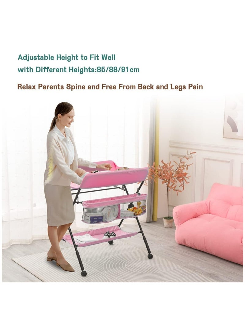 Chulovs - Portable Baby Changing Table with Wheels, Adjustable Diaper Changing Station featuring 4 Height Levels & Storage Shelf for Newborns and Infants - Image 1