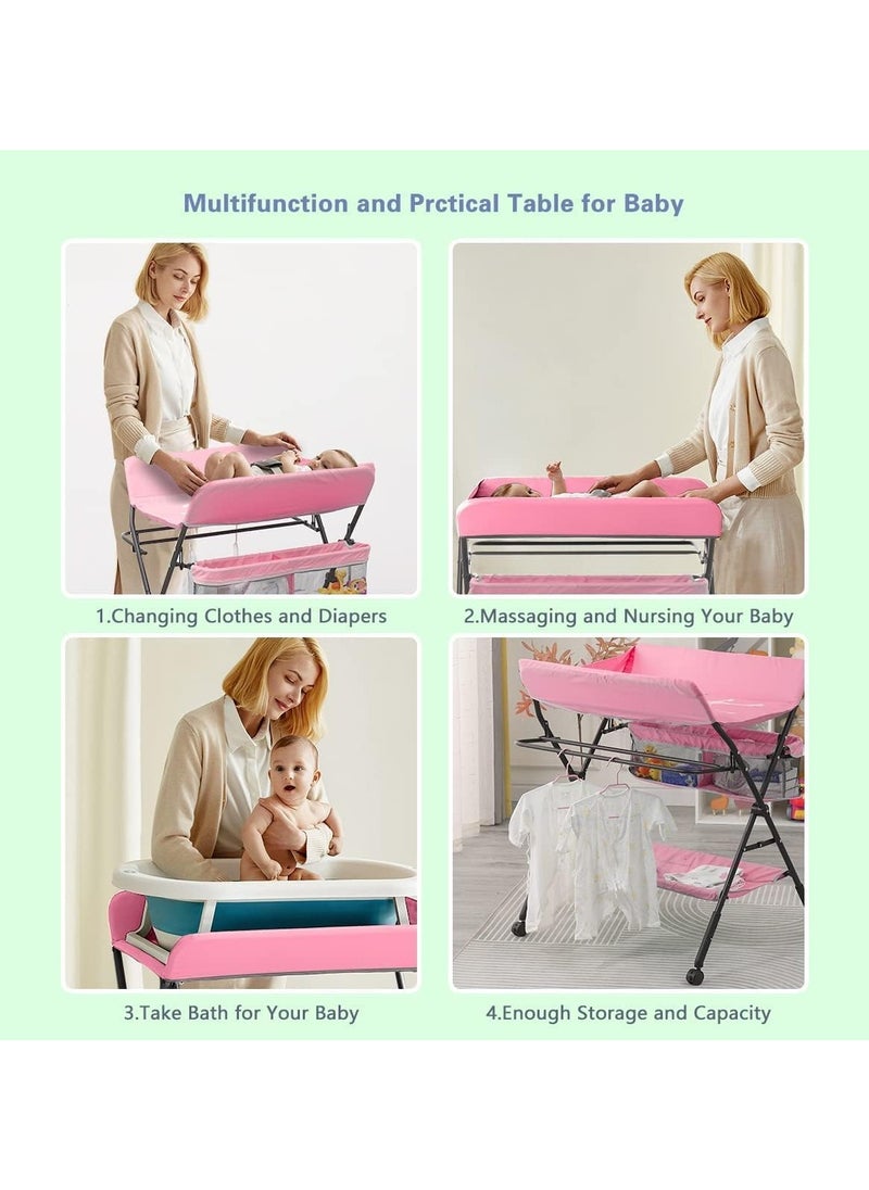 Chulovs - Portable Baby Changing Table with Wheels, Adjustable Diaper Changing Station featuring 4 Height Levels & Storage Shelf for Newborns and Infants - Image 1
