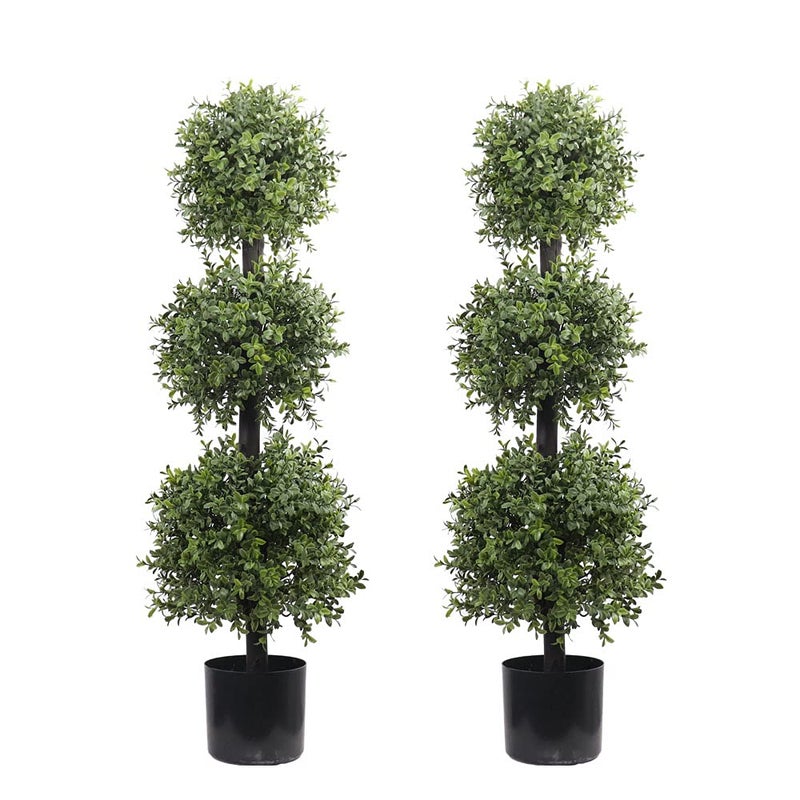LEUNG GROUP 38T Outdoor Boxwood Triple Ball Topiary Potted Plant AntiUV Front Door Decor 2Pack