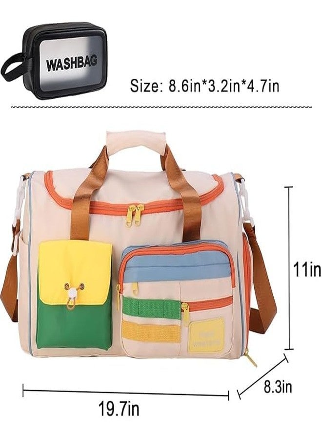 TAGUDA Small Gym Duffle Bag for Women with Shoe Compartment, Colourblock Weekender Overnight Travel Tote, Includes Toiletry Bag - Image 4