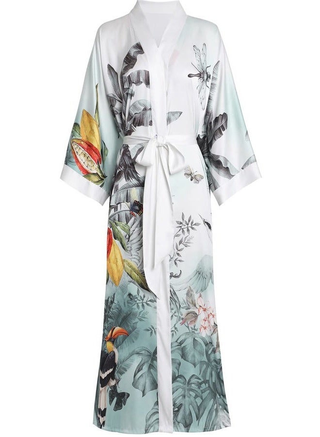 Aensso Long Soft Lightweight Silky Kimonos Robes for Women, Luxury Japanese Floral Womens Kimono Robe, Rainforest, One size - Image 1