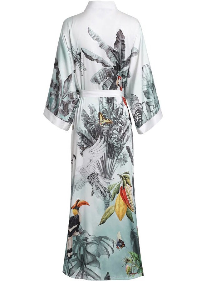 Aensso Long Soft Lightweight Silky Kimonos Robes for Women, Luxury Japanese Floral Womens Kimono Robe, Rainforest, One size - Image 2