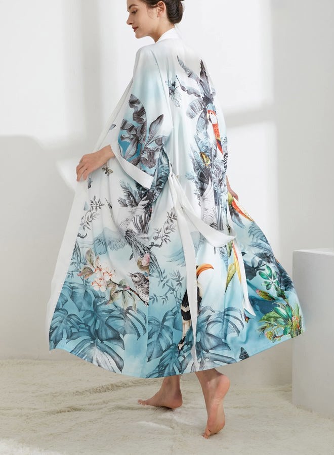 Aensso Long Soft Lightweight Silky Kimonos Robes for Women, Luxury Japanese Floral Womens Kimono Robe, Rainforest, One size - Image 4