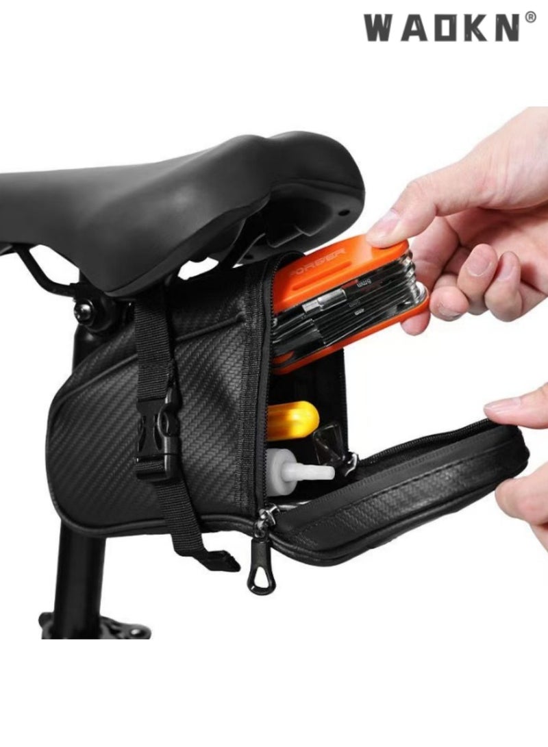 WAOKN Bicycle Saddle Bag, Rear Seat Tube Pouch for Cycling, Black Bike Storage Pack,Secure and Easy to Attach, Weather-Resistant Material, Storing Essentials, Enhances Riding Convenience  - Image 2
