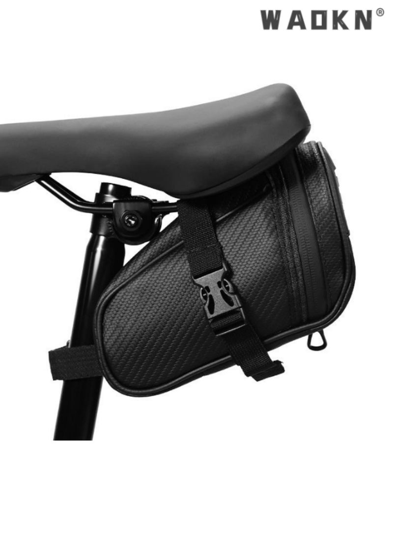 WAOKN Bicycle Saddle Bag, Rear Seat Tube Pouch for Cycling, Black Bike Storage Pack,Secure and Easy to Attach, Weather-Resistant Material, Storing Essentials, Enhances Riding Convenience  - Image 1