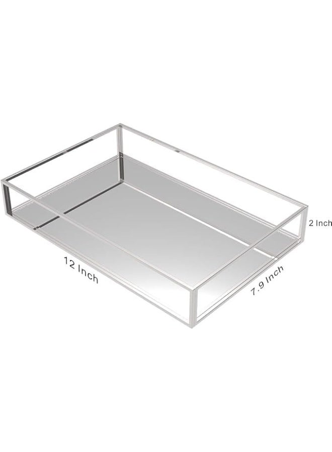 Horoof Market Horoof Home® Sleek Silver Acrylic Decorative Tray – Elegant Mirrored Display for Jewelry, Perfumes, and Home Décor  - Image 2