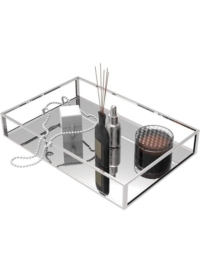 Horoof Market Horoof Home® Sleek Silver Acrylic Decorative Tray – Elegant Mirrored Display for Jewelry, Perfumes, and Home Décor  - Image 1
