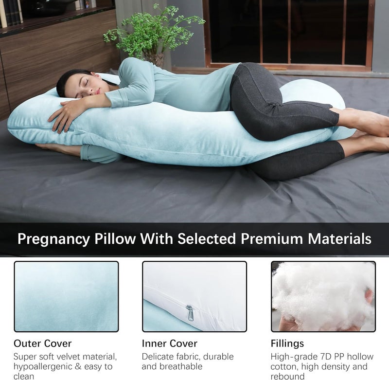 MOON PARK Pregnancy Pillows for Sleeping - U Shaped Full Body Maternity Pillow with Removable Cover - Support for Back, Legs, Belly, Hips - 57 Inch Pregnancy Pillow for Women - Aqua - Image 3