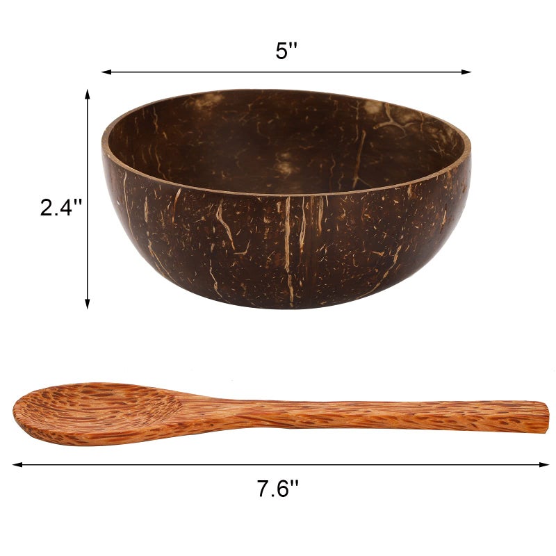 ZENFUN 6 Pack Coconut Bowl with 4 Wooden Spoon, 15 Oz Polished Coconut Bowls, Natural Coconut Shell Bowl Set for Vegan Organic Salad, Smoothie or Buddha Bowls, Kitchen Storage - Image 2