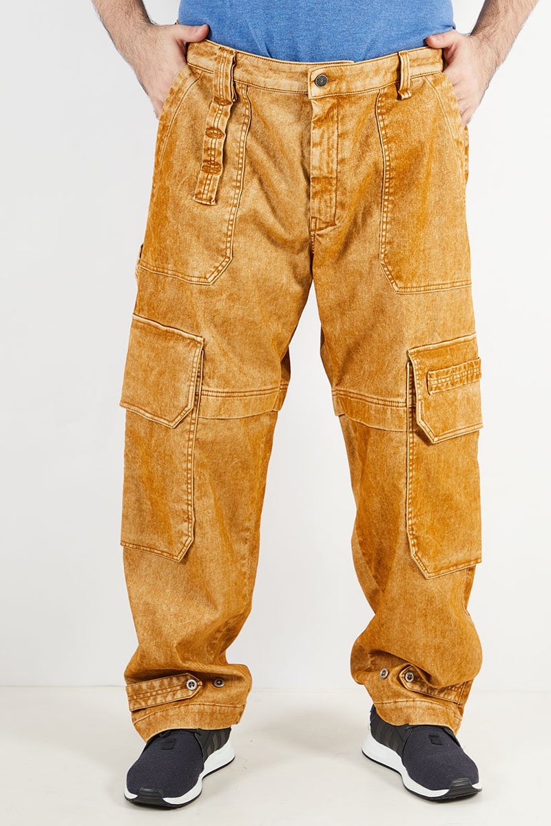 DIESEL Men Tapered Fit Wash Non Stretchable Cargo Denim Jeans, Mustard  - Image 1