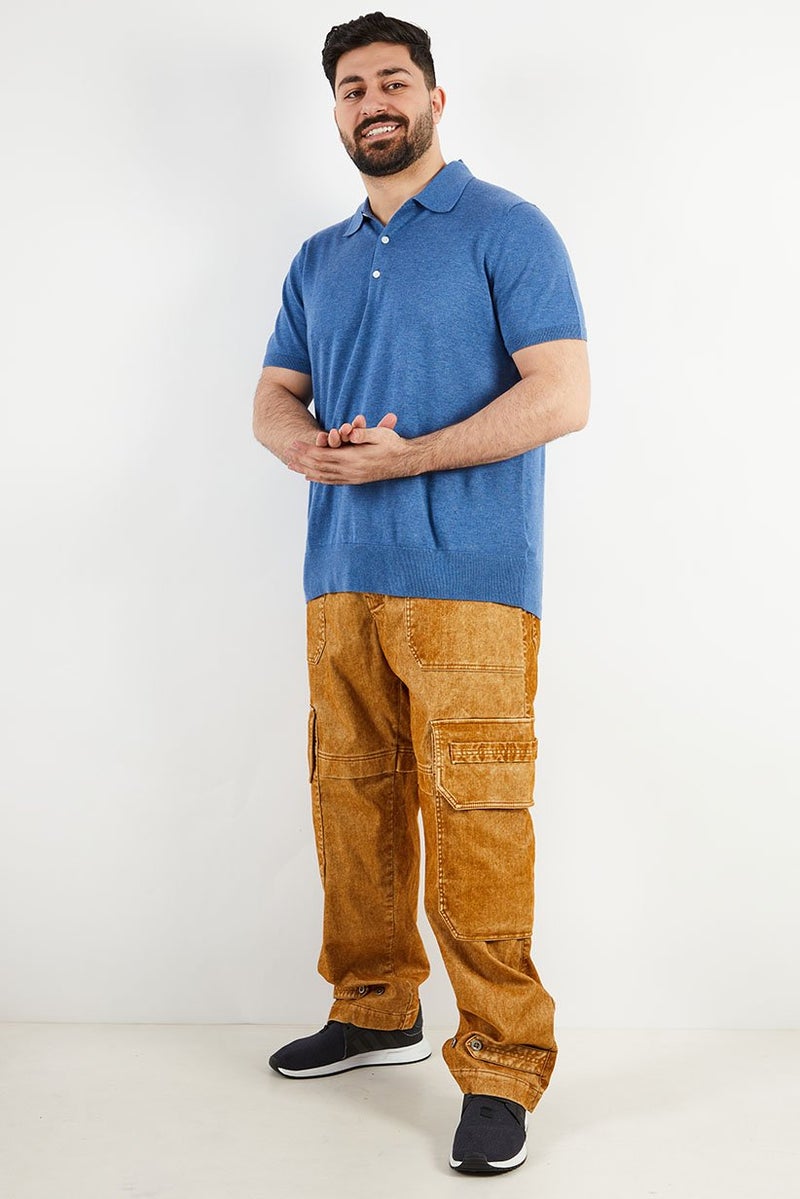 DIESEL Men Tapered Fit Wash Non Stretchable Cargo Denim Jeans, Mustard  - Image 3