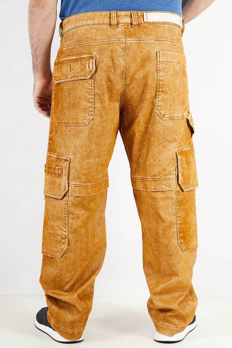 DIESEL Men Tapered Fit Wash Non Stretchable Cargo Denim Jeans, Mustard  - Image 4