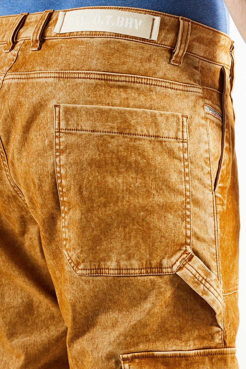 DIESEL Men Tapered Fit Wash Non Stretchable Cargo Denim Jeans, Mustard  - Image 2