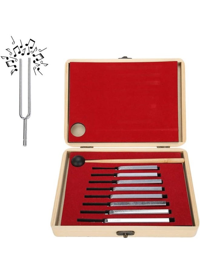 silvercnc - Tuning Fork Set, Steel Vibration Tuning Forks Instruments, Tuning Fork Wooden Box Set with Percussion Hammer Mallet, 8 Size Tuning Vibration Fork Instrument Tool Set for Music Room - Image 1