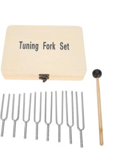 Tuning Fork Set, Steel Vibration Tuning Forks Instruments, Tuning Fork Wooden Box Set with Percussion Hammer Mallet, 8 Size Tuning Vibration Fork Instrument Tool Set for Music Room