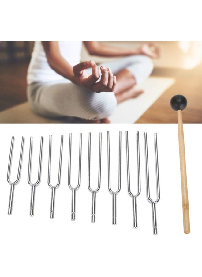 silvercnc - Tuning Fork Set, Steel Vibration Tuning Forks Instruments, Tuning Fork Wooden Box Set with Percussion Hammer Mallet, 8 Size Tuning Vibration Fork Instrument Tool Set for Music Room - Image 1