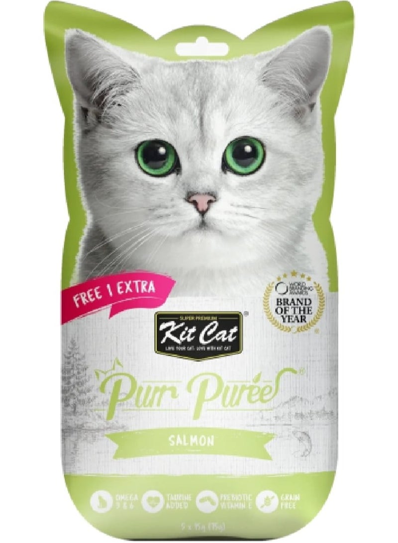 Kit Cat Puree Salmon (5+1x75g) - Image 1