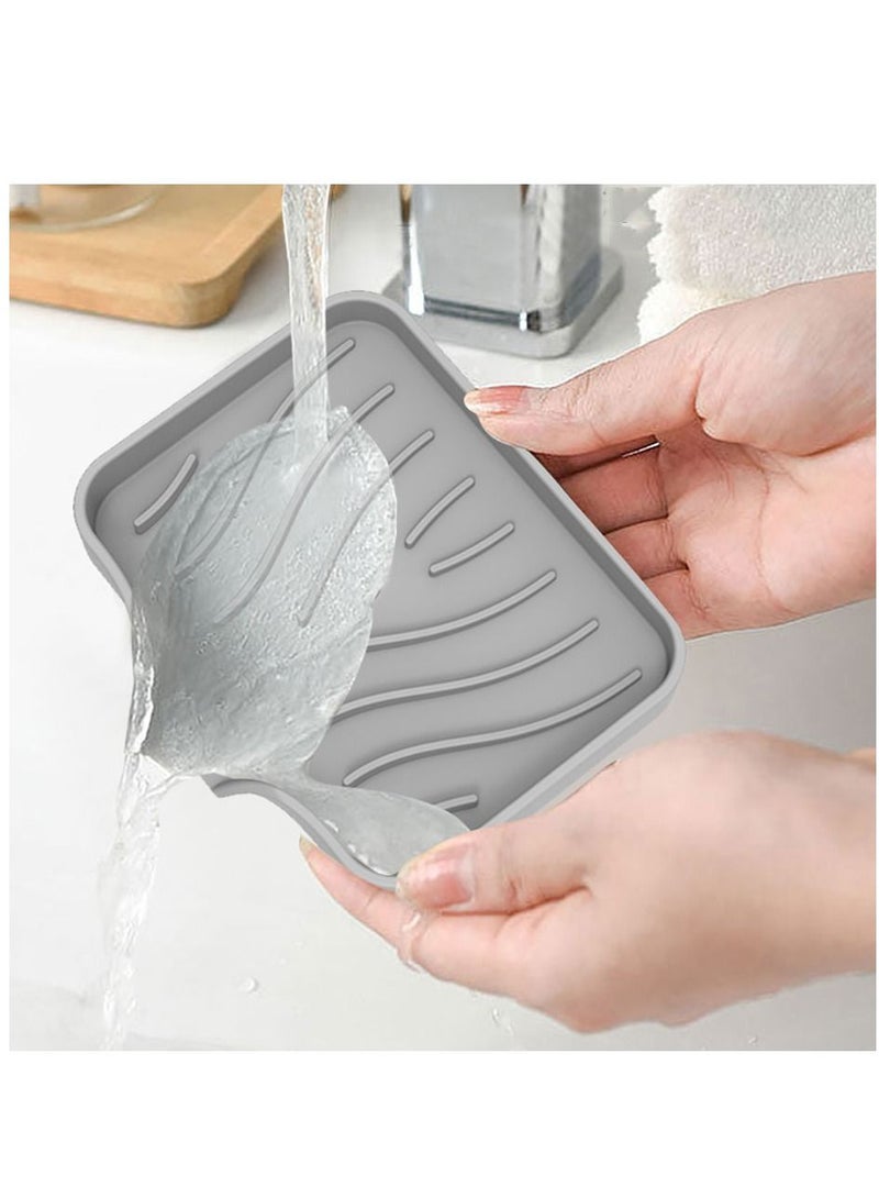 Soap Dish for Shower Bar Silicone Soap Holder for Bathroom Kitchen with Draining Tray Non-Slip 2pcs Green/Grey  - Image 4