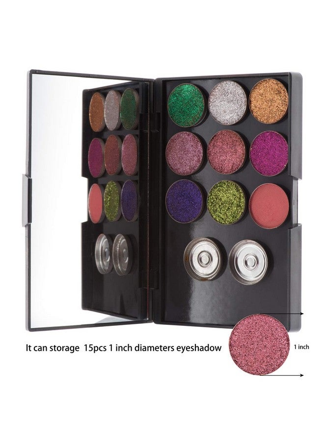 ألون لوحة ظلال عيون بلاستيكية فارغة مغناطيسية مع 15 قطعة من الملصقات المعدنية الفارغة لظلال العيون وأحمر الشفاه وأحمر الخدود والبودرة - Image 3