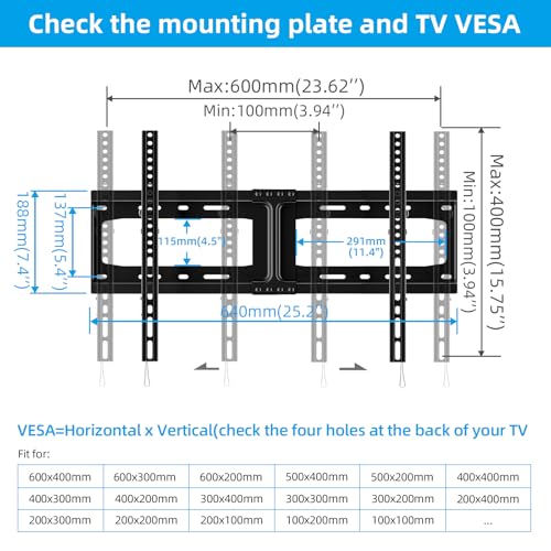 HOME VISION Heavy Duty Tilt TV Wall Mount Bracket for 32-86 Inch Flat/Curved TVs, 165Lbs Capacity, Max VESA 600x400mm, Fits 12/16/24 Inch Studs, Low Profile, Universal, HV9601 - Image 5