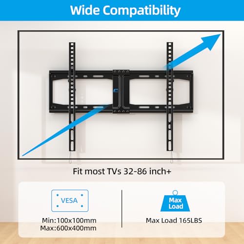 HOME VISION Heavy Duty Tilt TV Wall Mount Bracket for 32-86 Inch Flat/Curved TVs, 165Lbs Capacity, Max VESA 600x400mm, Fits 12/16/24 Inch Studs, Low Profile, Universal, HV9601 - Image 2