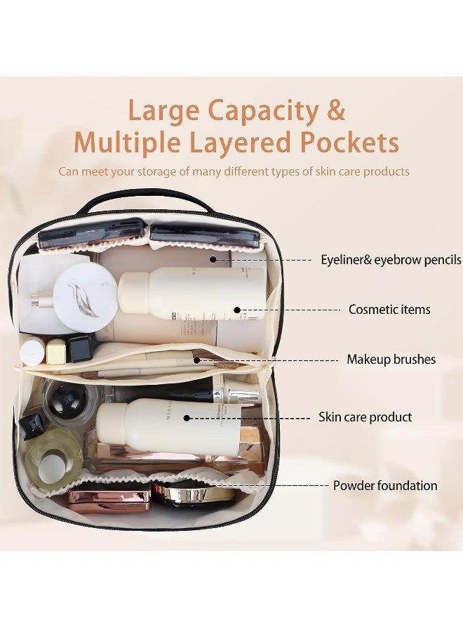 JOMILA Large Capacity Travel Cosmetic Bag Portable Makeup Bags for Women Travel Toiletry Bag Waterproof Leather Checkered Makeup Organizer Bag, Roomy Cosmetic Bag for Women and Girls - Image 4