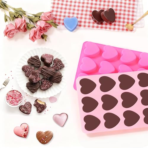 Fimary Heart-Shaped Silicone Chocolate Molds - Set of 2, Perfect for Mother's Day, Non-Stick Candy Heart Molds for Baking, Candy, Gummy, Cake, Jelly, Pudding, Handmade Soap Mould - Image 2