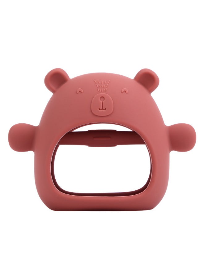 Baby Gum Baby Gloves Bite Bite Food Grade Silicone Grinding Stick Anti-eating Hand Gum Soothing Toy Gum-Color:Jujube Bear Gloves Tooth Glue  - Image 1