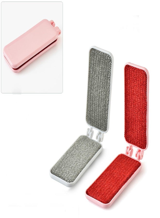 Zittop 2Pcs Portable Foldable Sided lint Removal Brush Reusable Used for Clothing, Pet Hair, Furniture Sofas, Fabric Fluff Removal, etc（White Pink） - Image 1